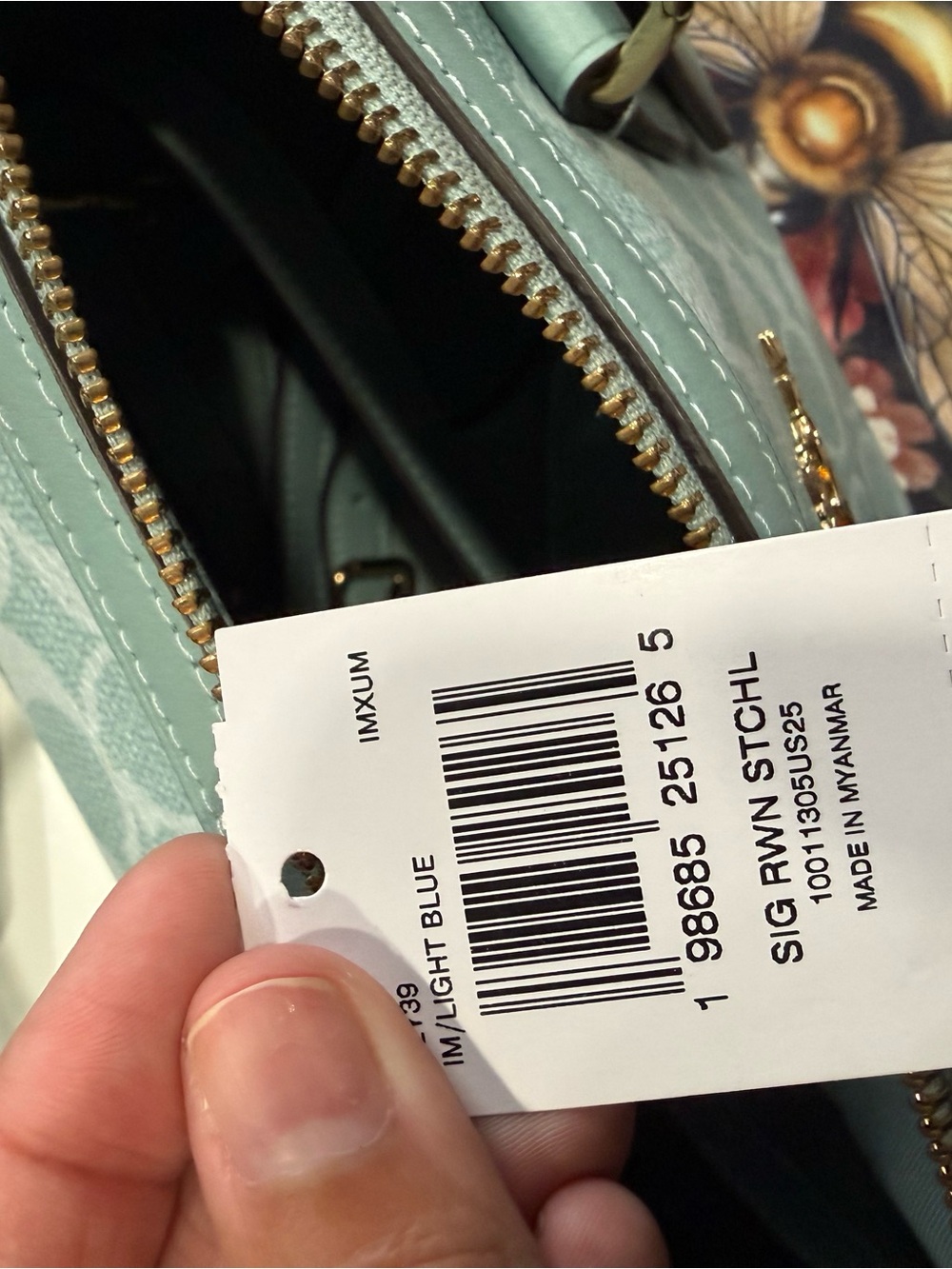 COACH Signature Satchel in Gold/Light Blue - Picture 6 of 6